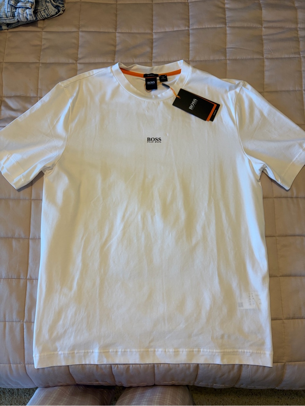 Hugo Boss White Crewneck T-Shirt with Black Logo
